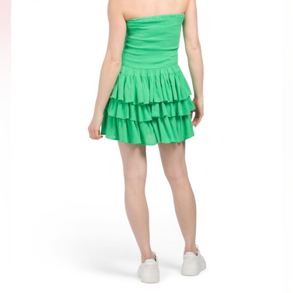 Betsey Johnson Rosie Strapless Tiered Mini Dress Green - Picture 3 of 16